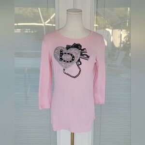 Bebe Light Pink Valentine Shirt Top Y2K Retro 3/4 Sleeves